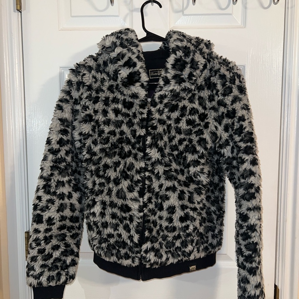 Rare Victoria's Secret PINK Black and White Faux Fur Coat.